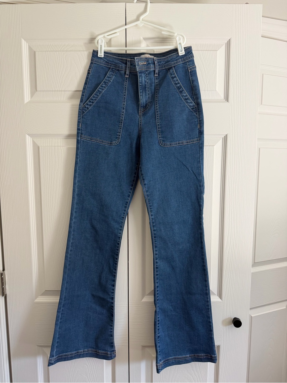 Knox Rose Dark Blue Flare Jeans with Front Patch Pockets